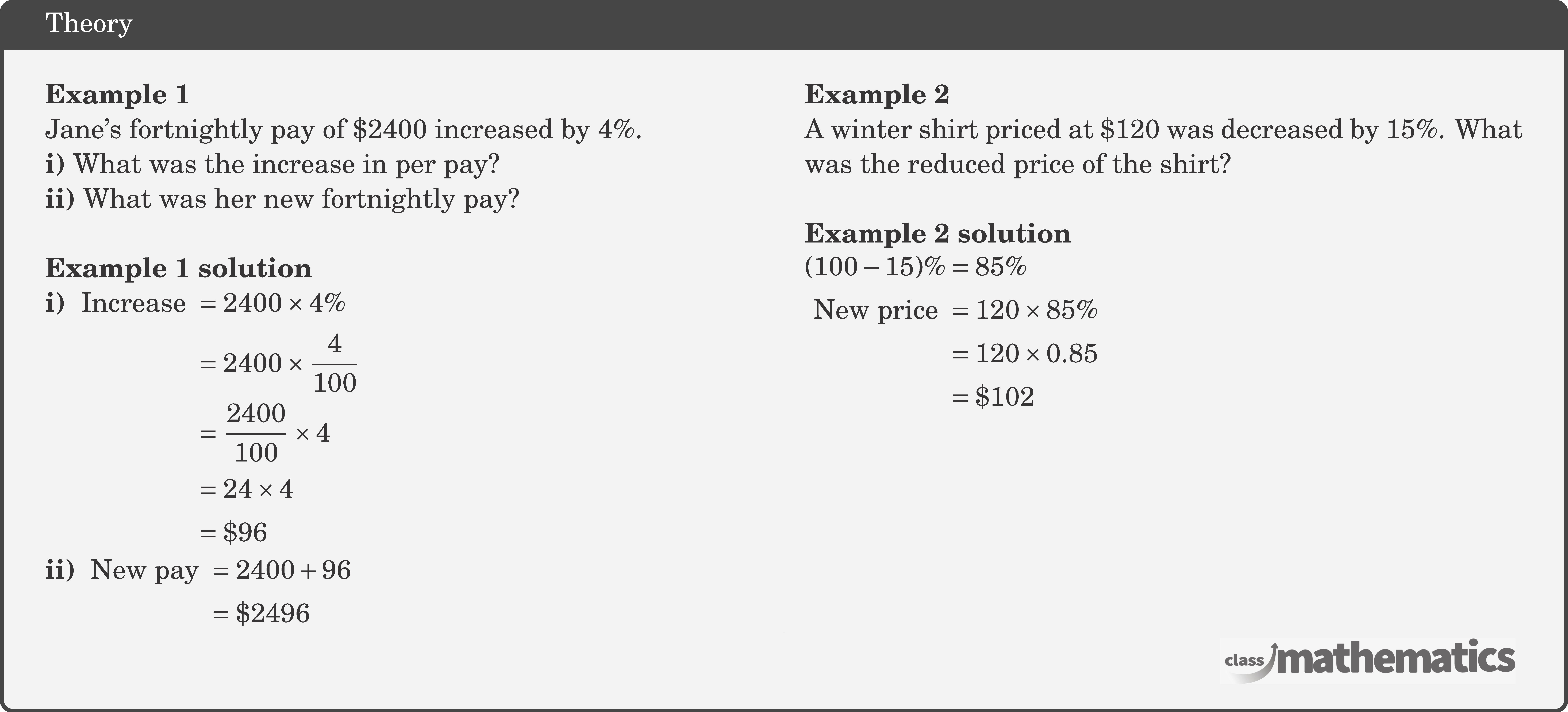 Percentage Increase and Decrease