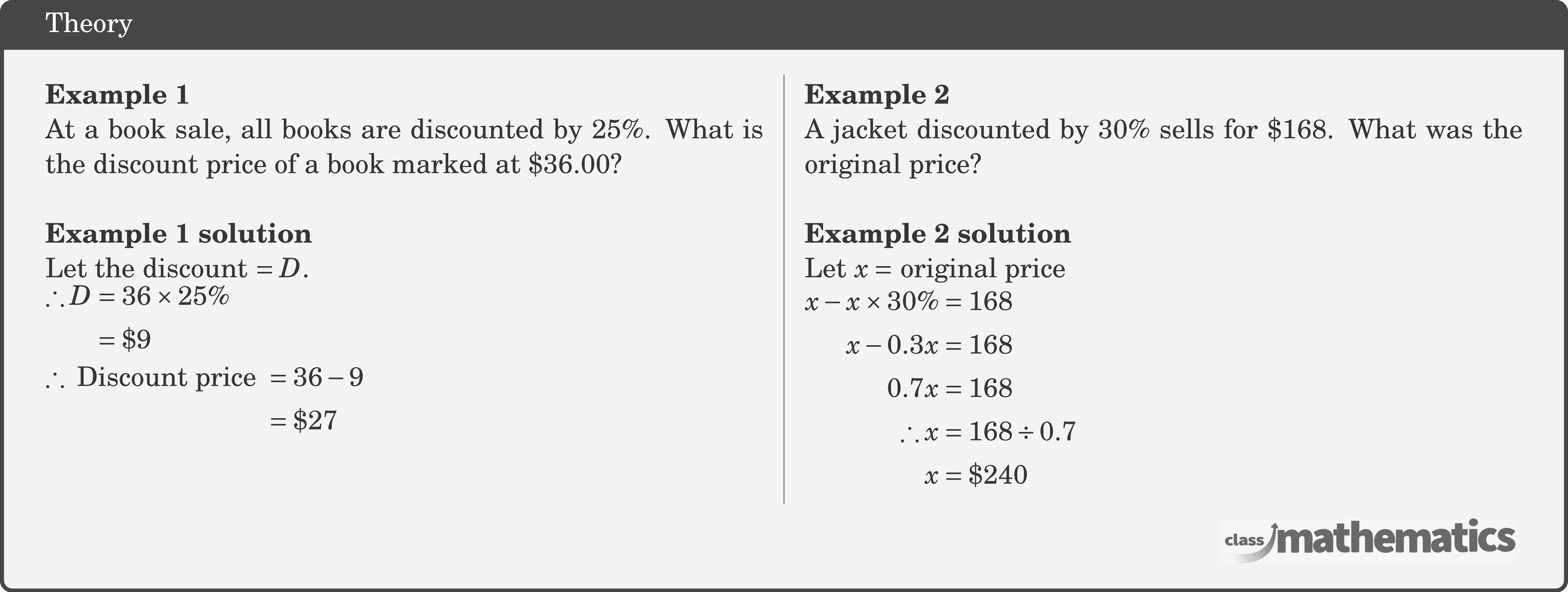 Percentages and Money